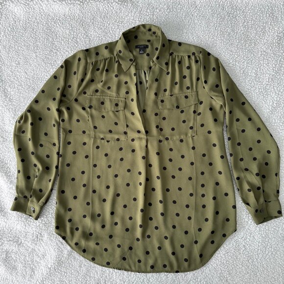 Ann Taylor Green Dotted Camp Tunic Shirt New without tags SP - Picture 1 of 7
